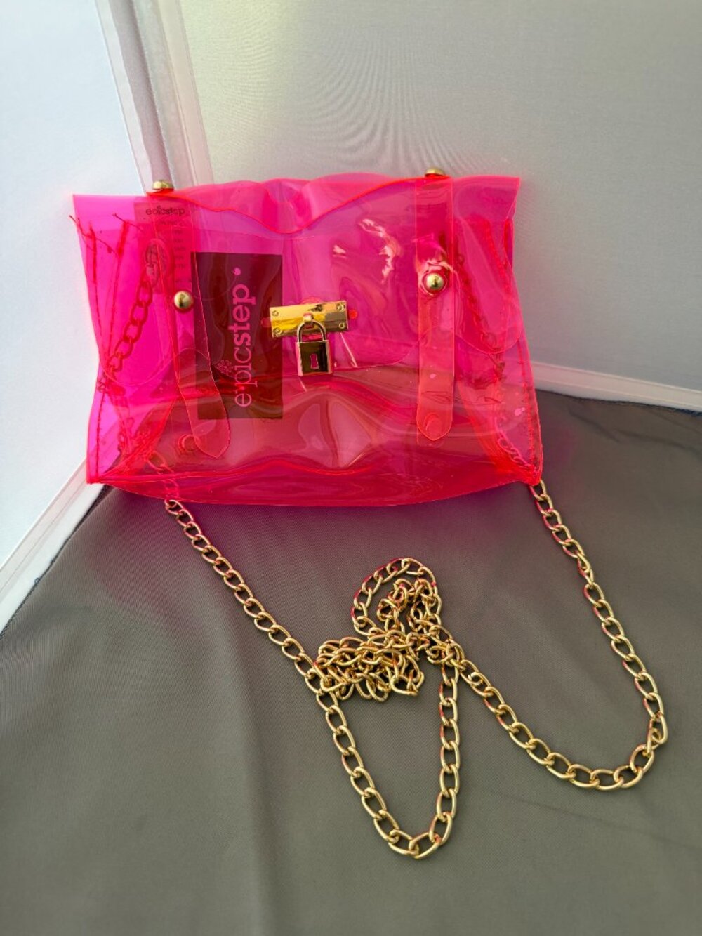 Epicstep Clear Pink Jelly Bag with removable strap NWT